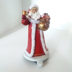 Cast Iron Christmas Stocking Hanger Santa Red Suit Sparkling Toy Sack Bell 6.5"
